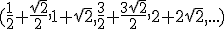 (\frac{1}{2}+\frac{\sqrt{2}}{2}, 1+\sqrt{2}, \frac{3}{2}+\frac{3\sqrt{2}}{2},2+2\sqrt{2}, ...)