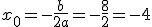 x_0=-\frac{b}{2a}=-\frac{8}{2}=-4