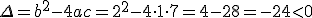 \Delta=b^2-4ac=2^2-4\cdot 1\cdot 7=4-28=-24< 0