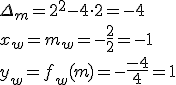 \Delta_m=2^2-4\cdot2=-4 \\ x_w=m_w=-\frac{2}{2}=-1 \\ y_w=f_w(m)=-\frac{-4}{4}=1