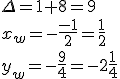 \Delta=1+8=9\\ x_w=-\frac{-1}{2}=\frac{1}{2} \\ y_w=-\frac{9}{4}=-2\frac{1}{4}