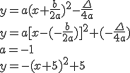 y=a(x+\frac{b}{2a})^2-\frac{\Delta}{4a} \\ y=a[x-(-\frac{b}{2a})]^2+(-\frac{\Delta}{4a})\\ a=-1 \\ y=-(x+5)^2+5