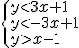 \begin{cases}y<3x+1 \\ y<-3x+1 \\y>x-1 \end{cases}
