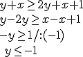 y+x\geq 2y+x+1 \\ y-2y\geq x-x+1 \\ -y\geq 1/:(-1) \\ \ y\leq -1