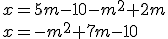 x=5m-10-m^2+2m\\ x=-m^2+7m-10