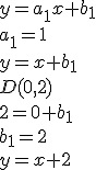 y=a_1x+b_1\\ a_1=1\\ y=x+b_1\\ D(0,2)\\ 2=0+b_1\\ b_1=2\\ y=x+2