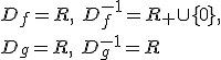 D_f=R,\ D_f^{-1}=R_+\cup \lbrace 0 \rbrace, \\ D_g=R,\ D_g^{-1}=R
