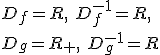 D_f=R,\ D_f^{-1}=R,\\  D_g=R_+,\ D_g^{-1}=R