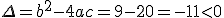 \Delta=b^2-4ac=9-20=-11<0