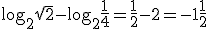 \log_{2}{\sqrt{2}}-\log_{2}{\frac{1}{4}}=\frac{1}{2}-2=-1\frac{1}{2}