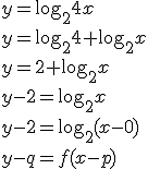 y=\log_{2}{4x} \\ y=\log_{2}{4}+\log_{2}{x} \\ y=2+\log_{2}{x} \\ y-2=\log_{2}{x}\\ y-2=\log_{2}{(x-0)} \\y-q=f(x-p)
