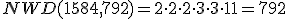 NWD(1584, 792)=2\cdot 2\cdot 2\cdot 3\cdot 3\cdot 11=792