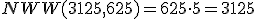 NWW(3125, 625)=625\cdot 5=3125