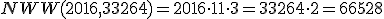 NWW(2016, 33264)=2016\cdot 11\cdot 3=33264\cdot 2=66528
