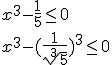 x^3-\frac{1}{5}\leq 0 \\ x^3-(\frac{1}{\sqrt[3]{5}})^3\leq 0