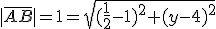 |\overline{AB}|=1=\sqrt{(\frac{1}{2}-1)^2+(y-4)^2}