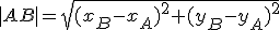 |AB|=\sqrt{(x_B-x_A)^2+(y_B-y_A)^2}