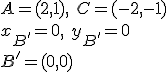A=(2,1), \ C=(-2,-1)\\ x_{B'}=0, \ y_{B'}=0\\ B'=(0,0)