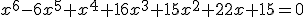 x^6-6x^5+x^4+16x^3+15x^2+22x+15=0