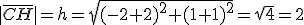 |\overline{CH}|=h=\sqrt{(-2+2)^2+(1+1)^2}=\sqrt{4}=2