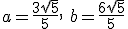 a=\frac{3\sqrt{5}}{5},\ b=\frac{6\sqrt{5}}{5}