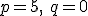 p=5, \ q=0