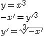 y=x^3\\ -x'=y'^3\\ y'=\sqrt[3]{-x'}