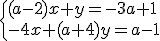 \begin{cases} (a-2)x+y=-3a+1 \\ -4x+(a+4)y=a-1 \end{cases}
