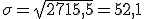 \sigma=\sqrt{2715,5}=52,1